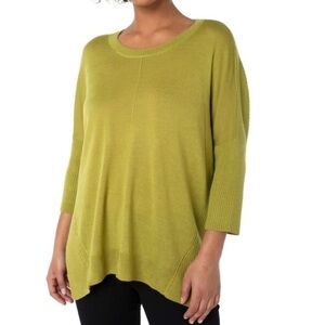 NWT Liverpool Fully Fashioned Wool Blend Ribbed Sweater in Chartreuse